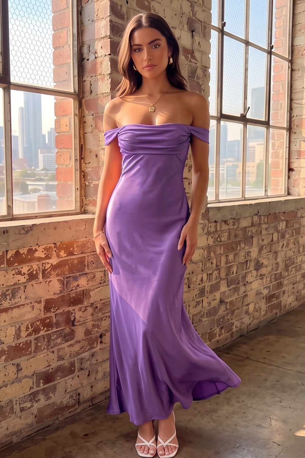 Pink Sheath Off the Shoulder Ruched Long Formal Dress