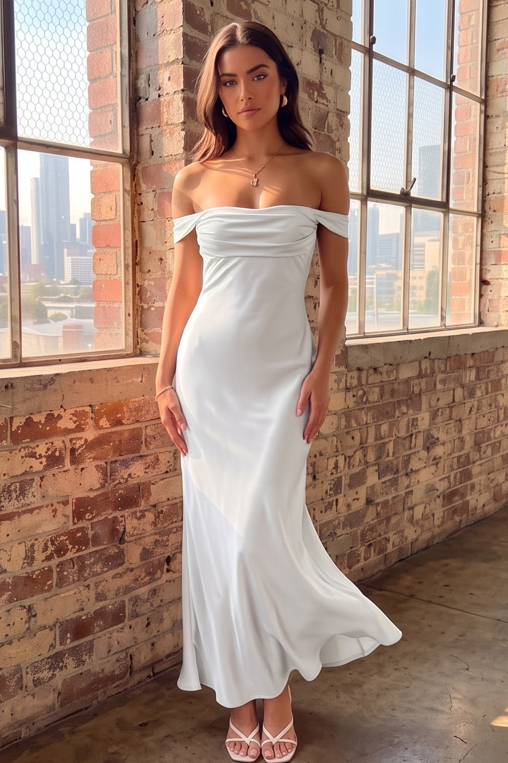 Pink Sheath Off the Shoulder Ruched Long Formal Dress