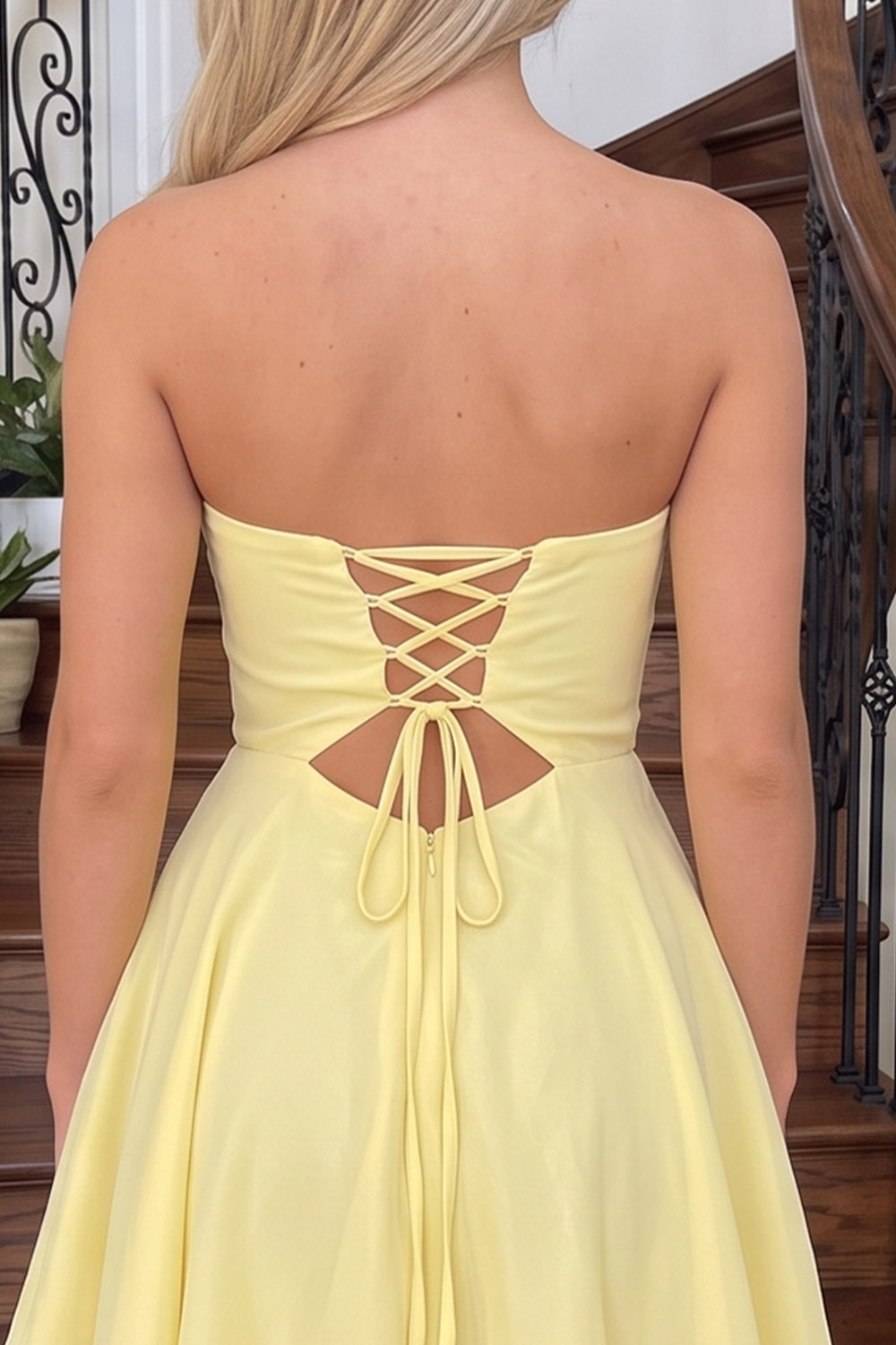 Yellow A-Line Sweetheart Ruched Short Birthday Dress