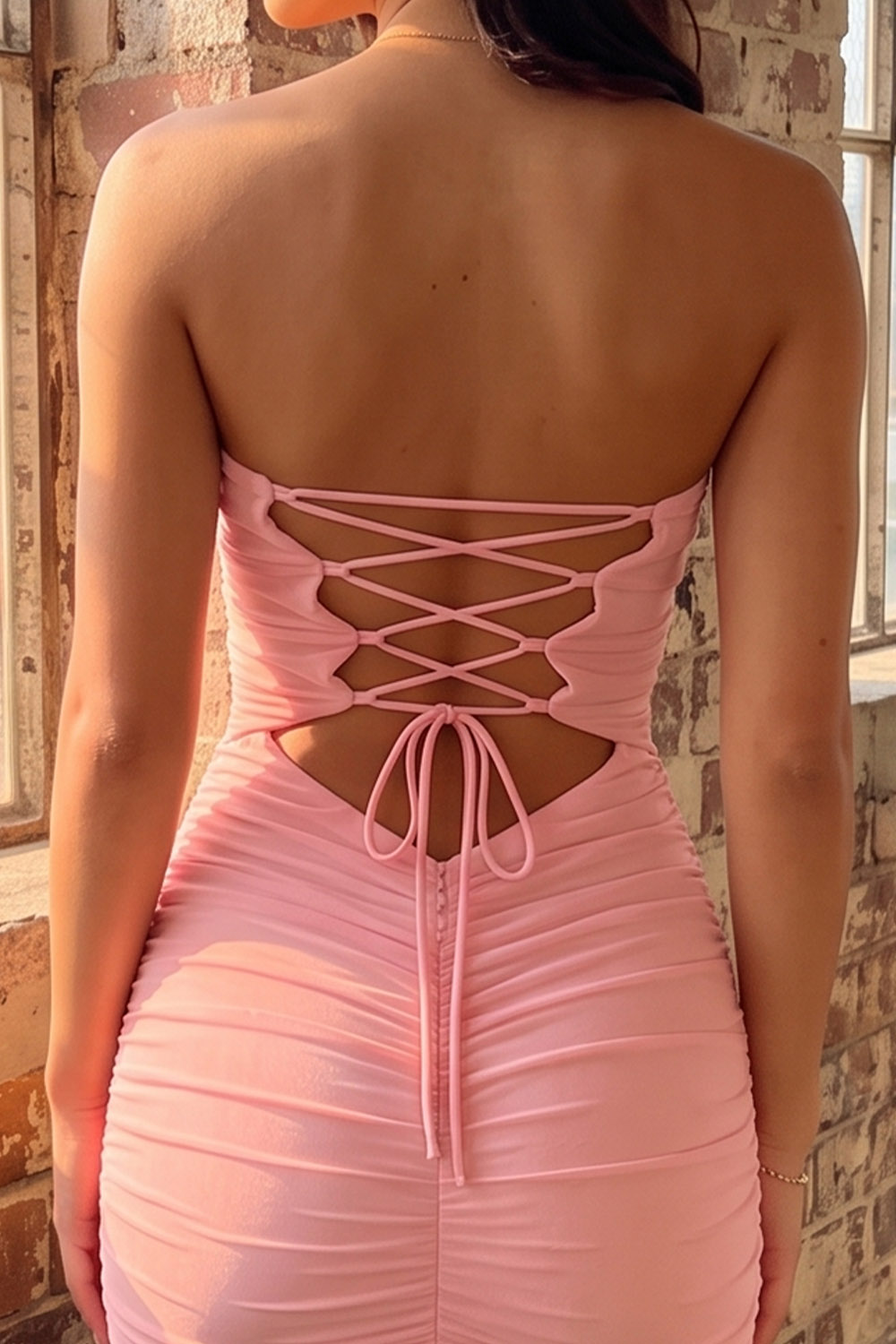 Strapless Ruched Pink Bodycon Short Birthday Dress