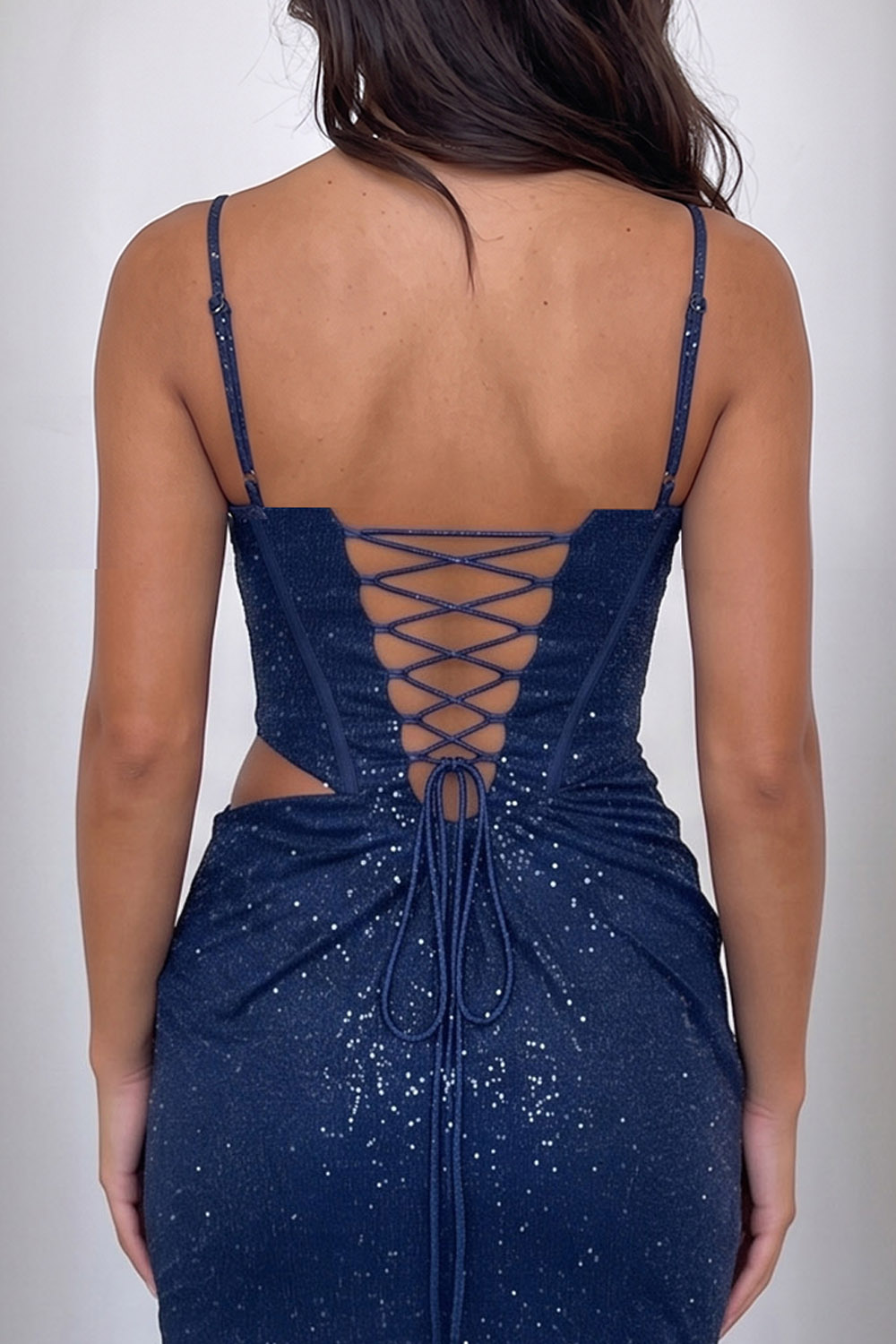 Dark Navy Corset Sequin Bodycon Short Birthday Dress with Cut Out
