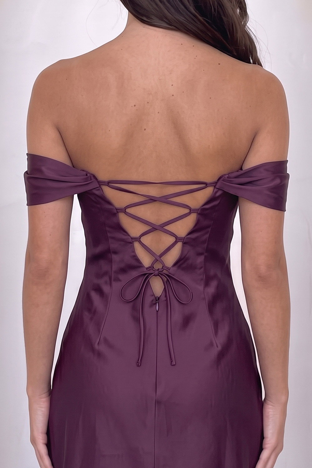 Plum Off the Shoulder Ruched Short Birthday Dress