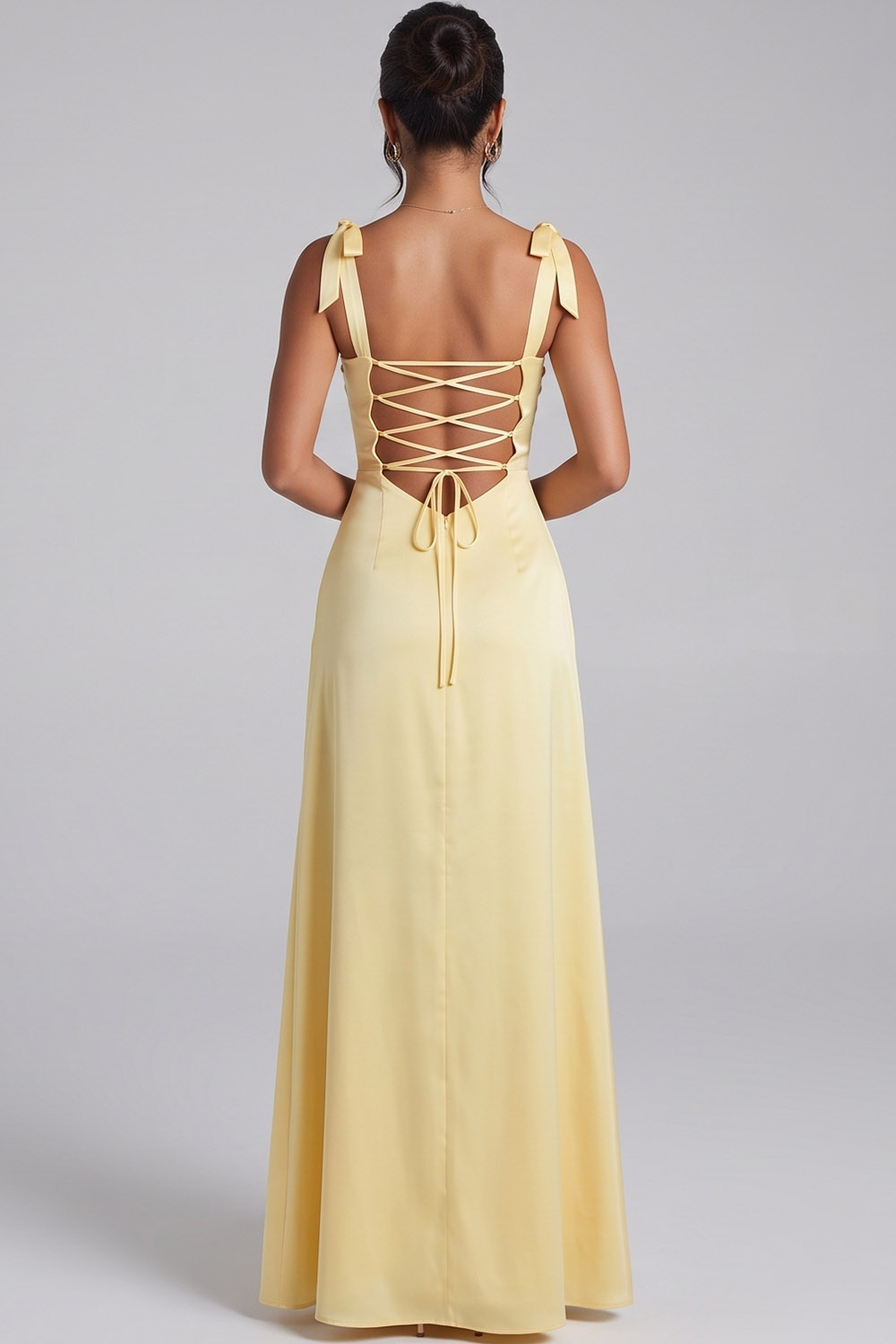 Daffodil Square Neck Ruched Long Prom Dress with Slit