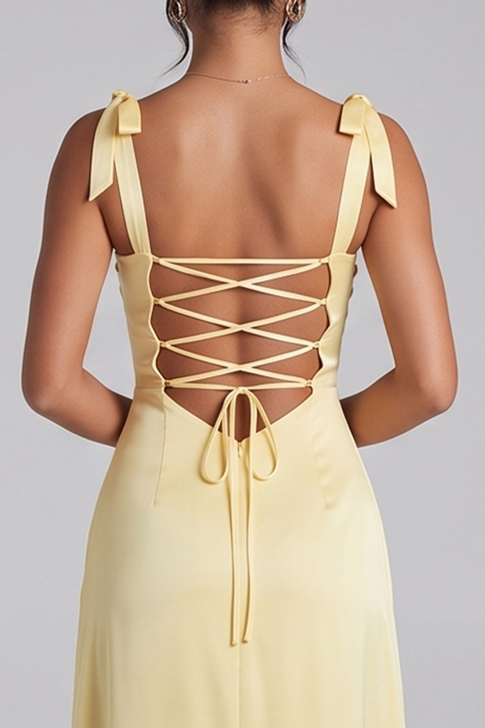 Daffodil Square Neck Ruched Long Prom Dress with Slit
