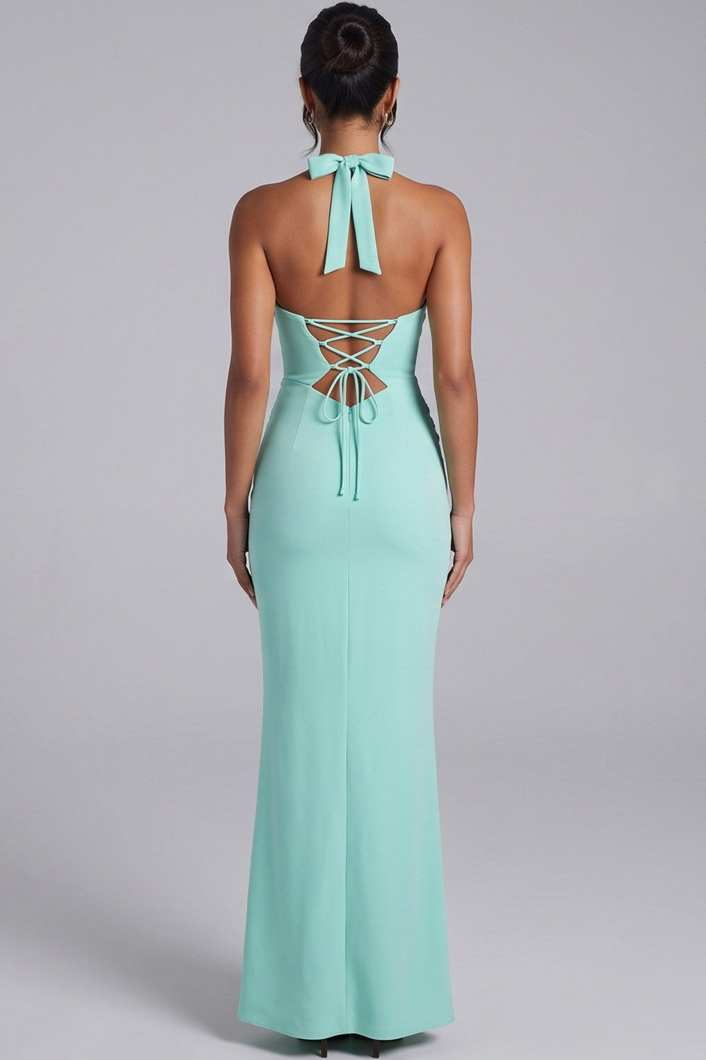 Mint Green Sheath Halter Ruched Long Formal Dress
