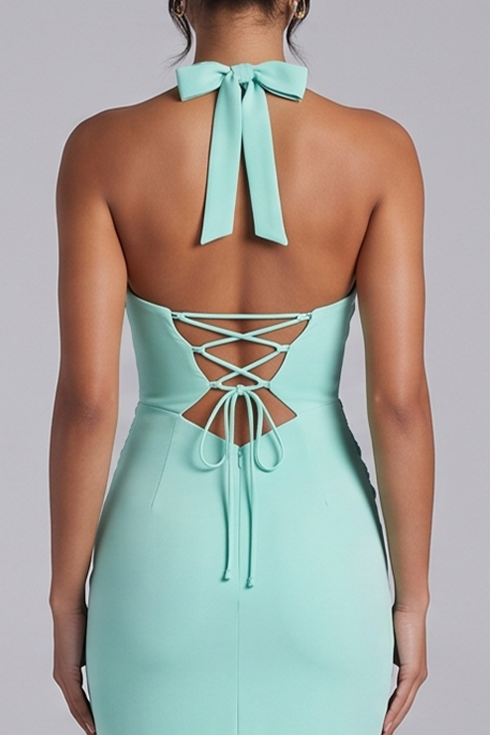 Mint Green Sheath Halter Ruched Long Formal Dress