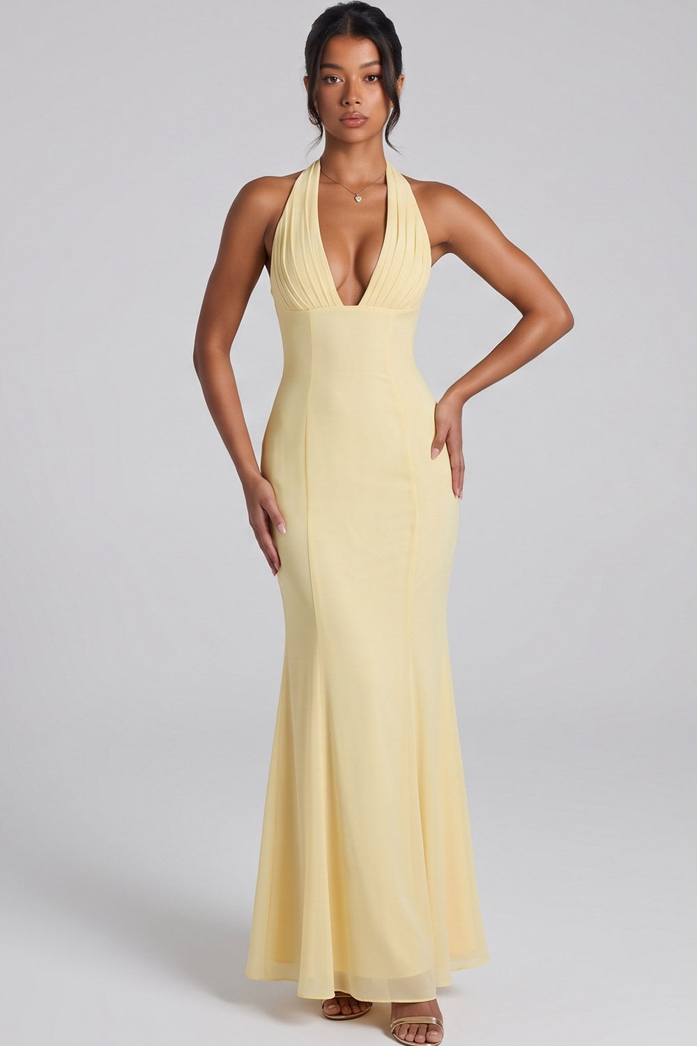 Daffodil Mermaid Halter Lace Up Back Long Prom Dress