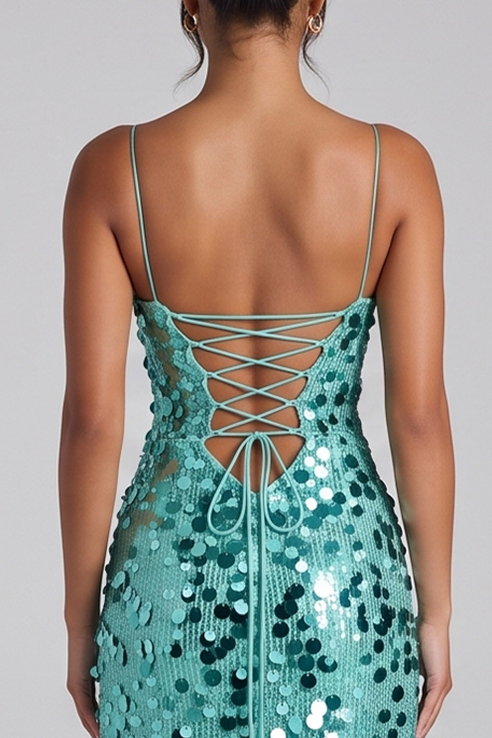 Mint Green Sheath Scoop Neck Sequins Long Prom Dress with Side Slit