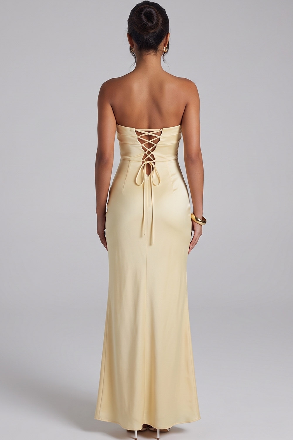 Daffodil Satin Sheath Strapless Long Formal Dress