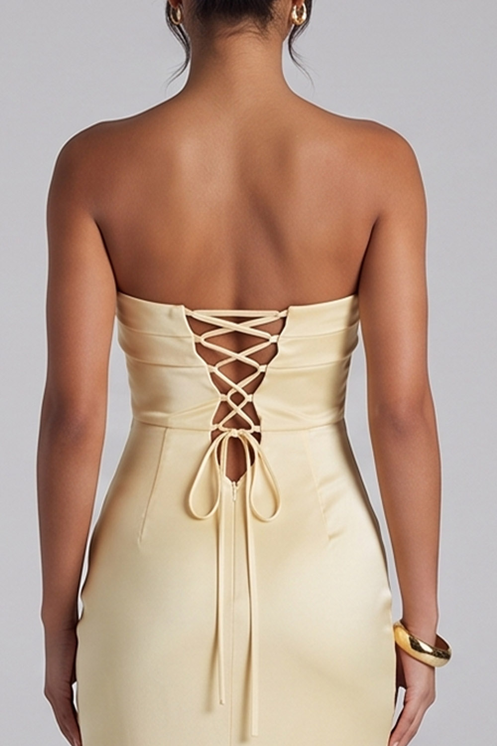 Daffodil Satin Sheath Strapless Long Formal Dress