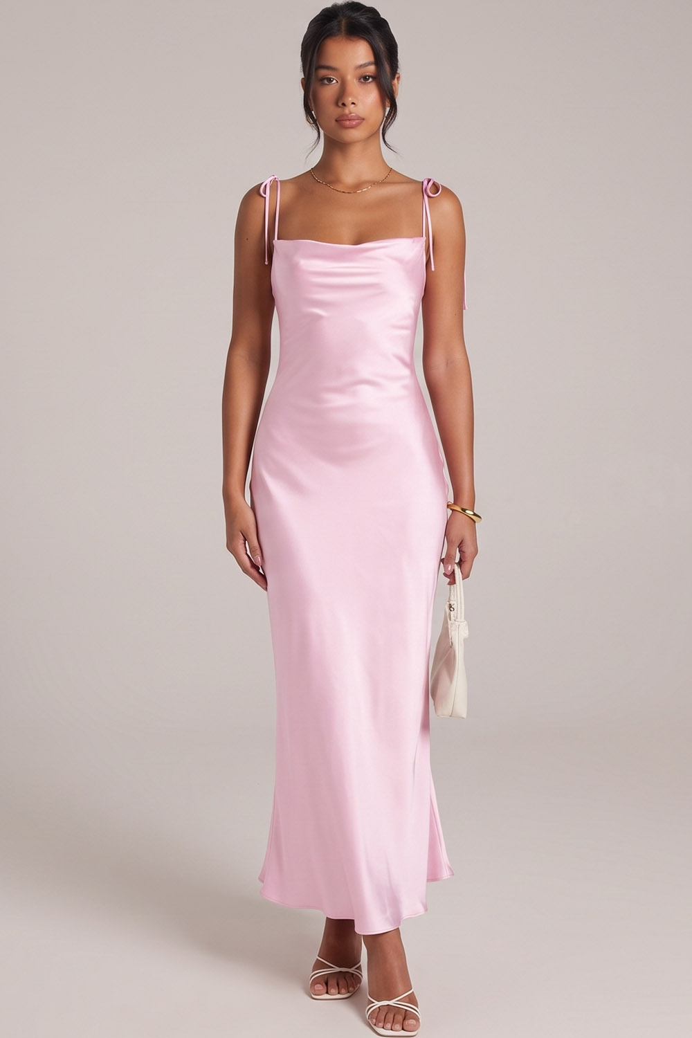 Pink Satin Sheath Lace Up Back Long Formal Dress