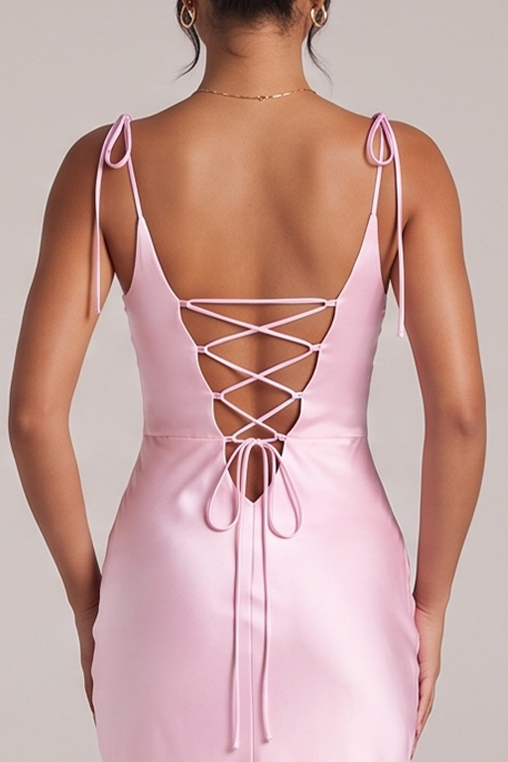 Pink Satin Sheath Lace Up Back Long Formal Dress