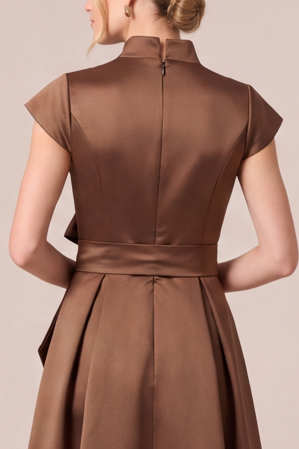 Espresso A-Line V-Neck Satin Long Mother of the Bride Dress with Bow