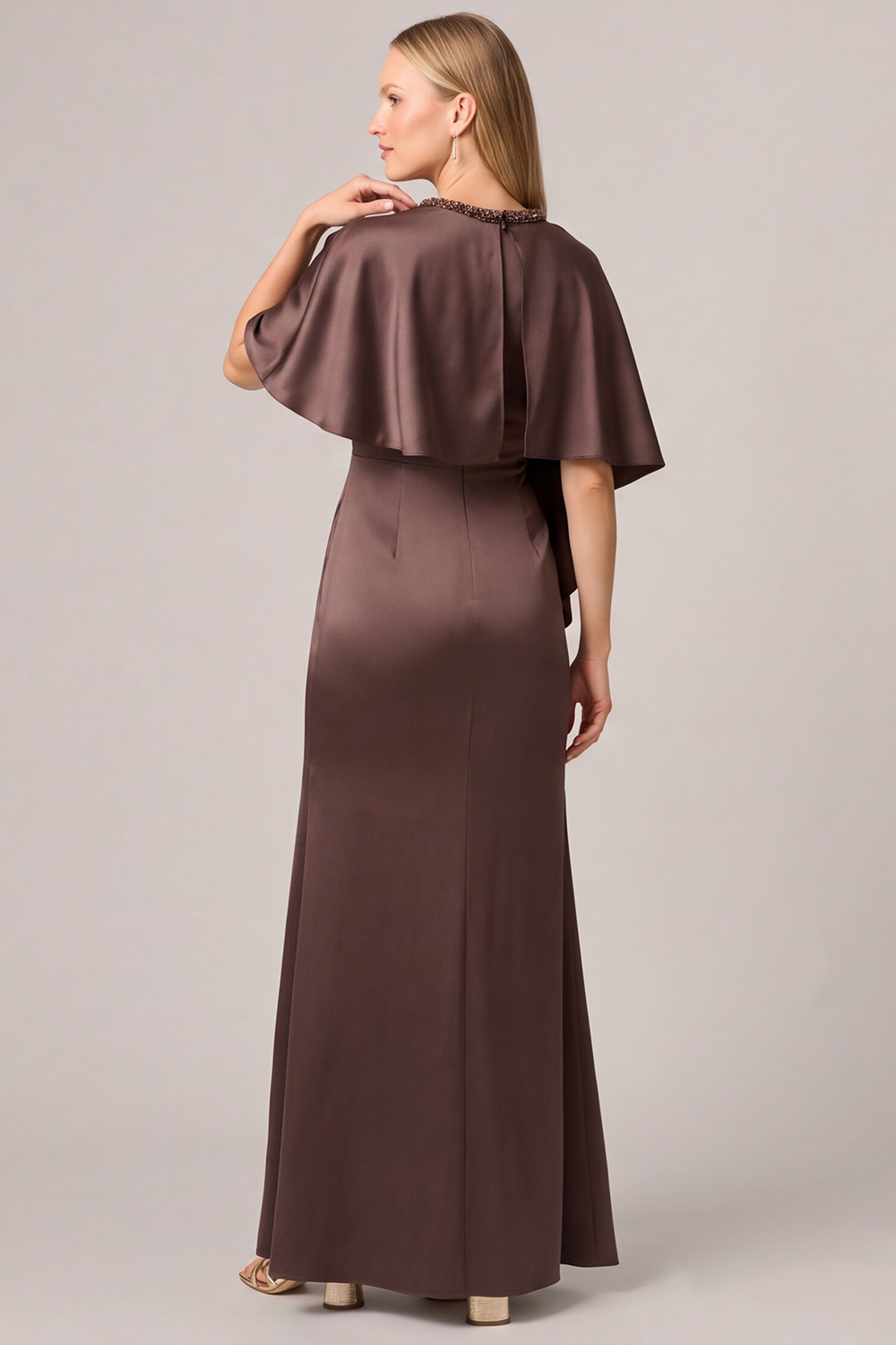 Espresso Sheath Round Neck Long Mother of the Bride Dress with Slit