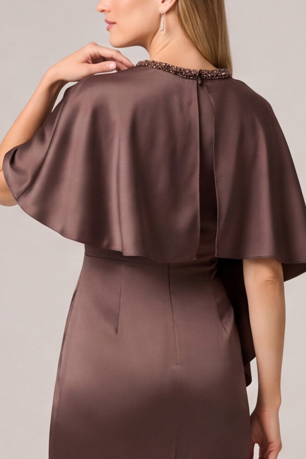 Espresso Sheath Round Neck Long Mother of the Bride Dress with Slit