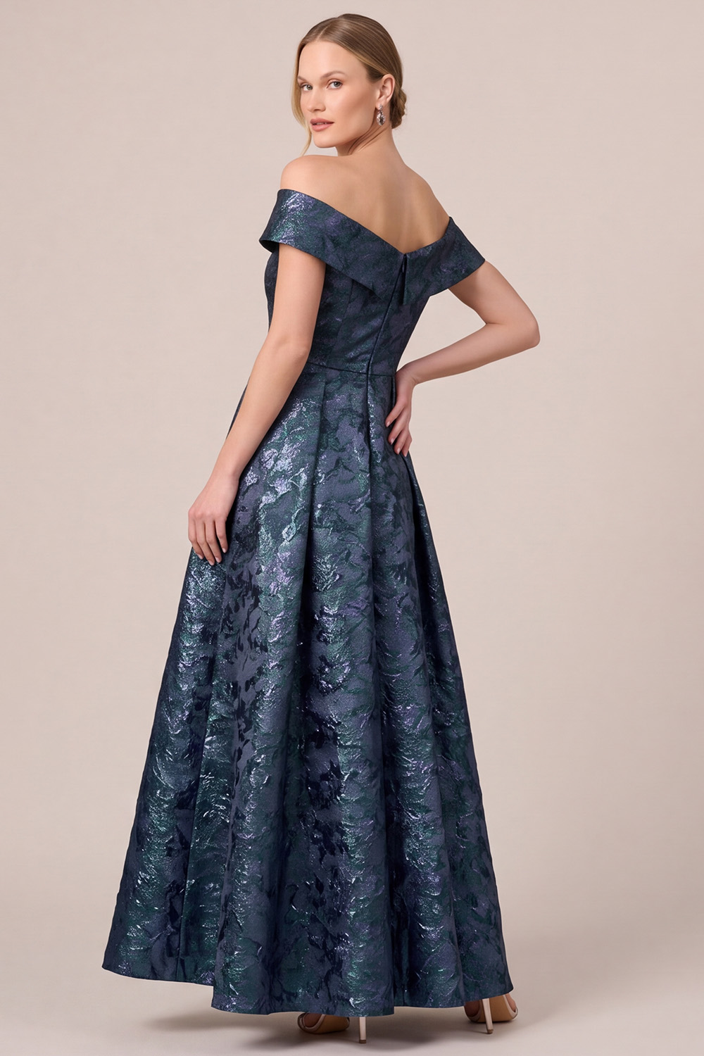 Navy A-Line Asymmetrical Neck Ruffles Long Mother of the Bride Dress