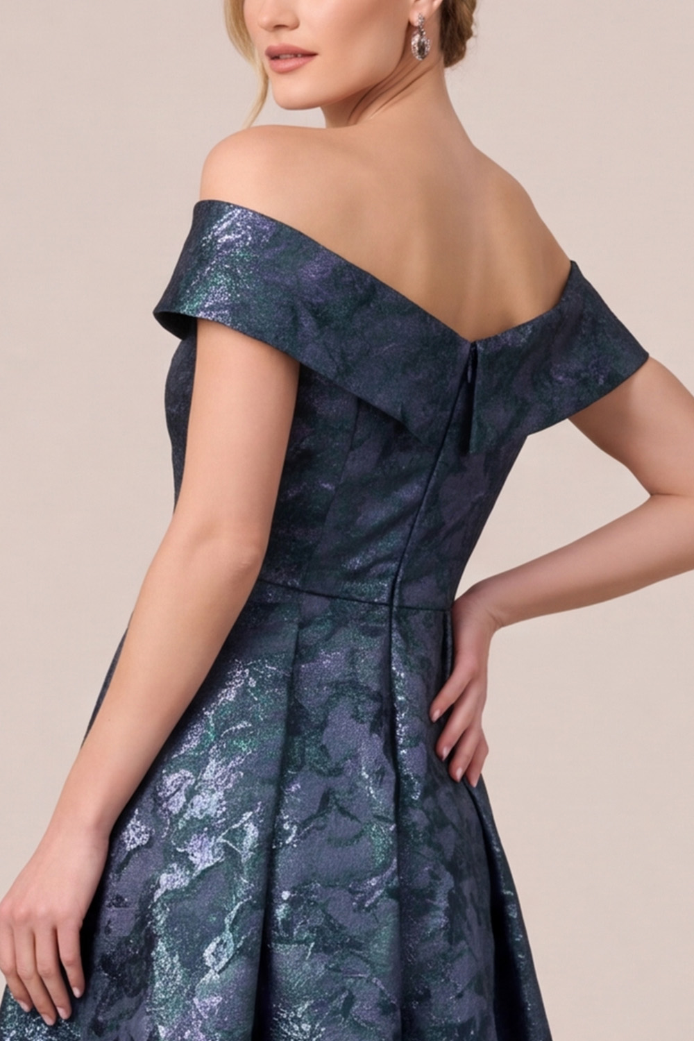 Navy A-Line Asymmetrical Neck Ruffles Long Mother of the Bride Dress