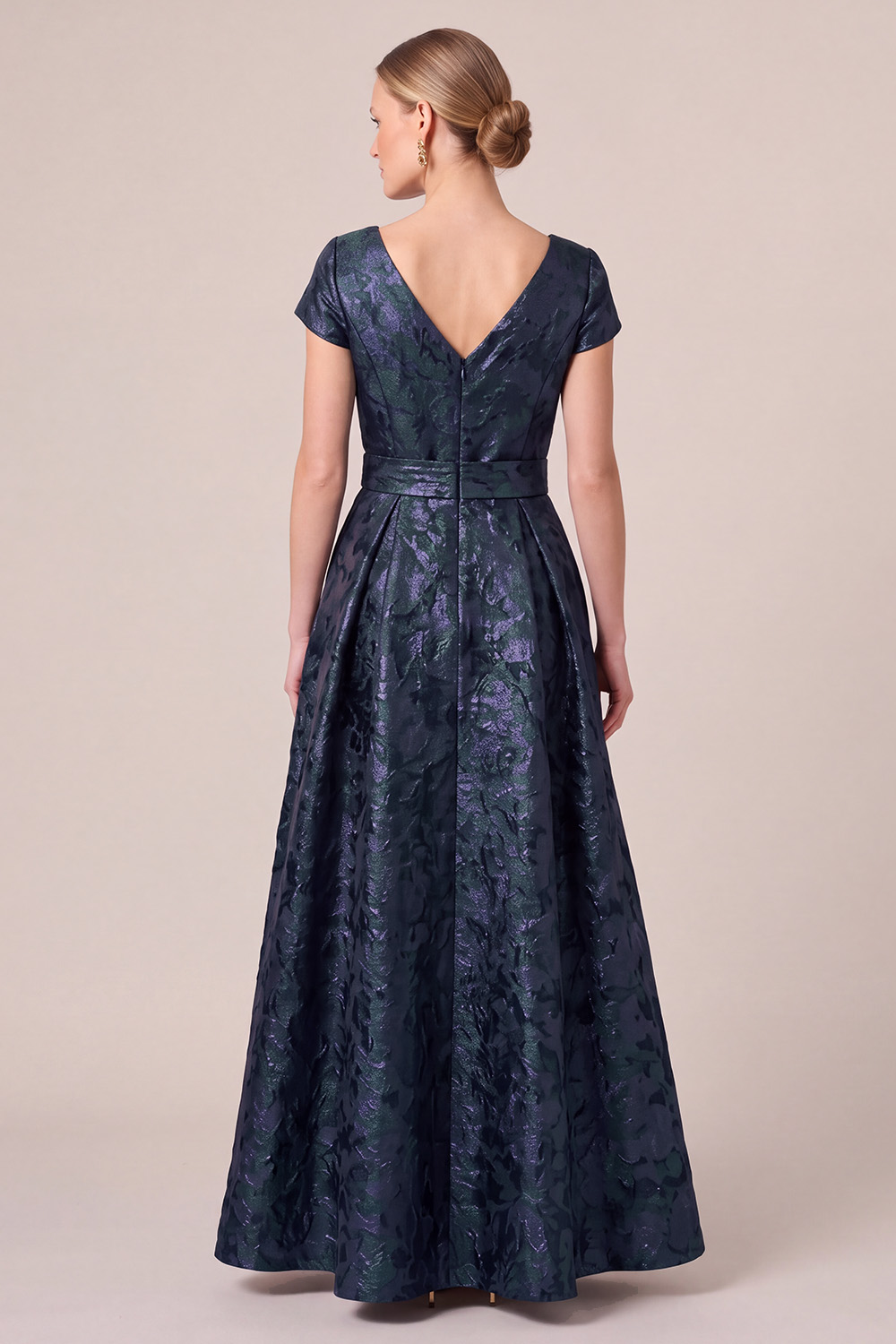 Navy A-Line V-Neck Long Mother of the Bride Dress with Bow