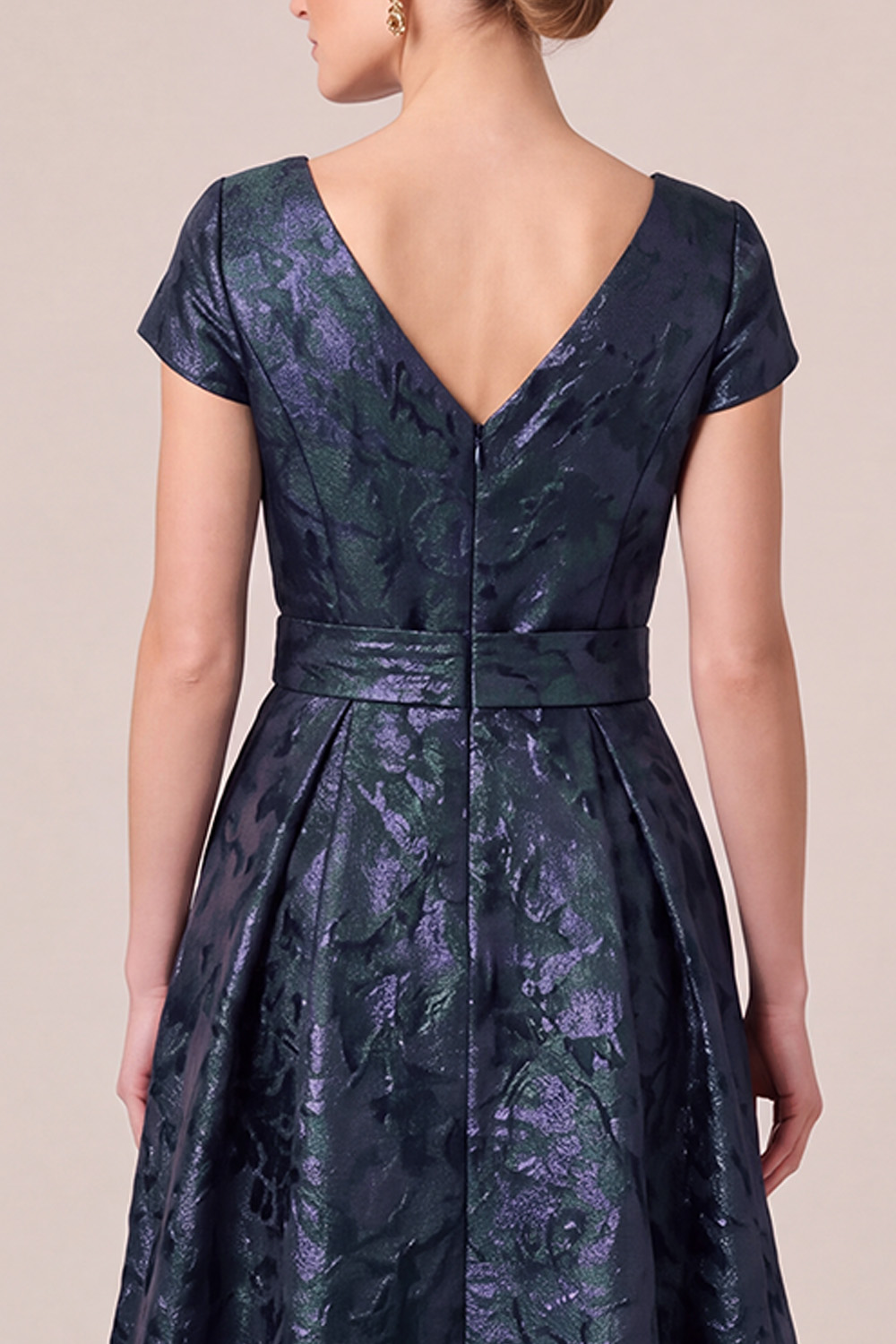 Navy A-Line V-Neck Long Mother of the Bride Dress with Bow
