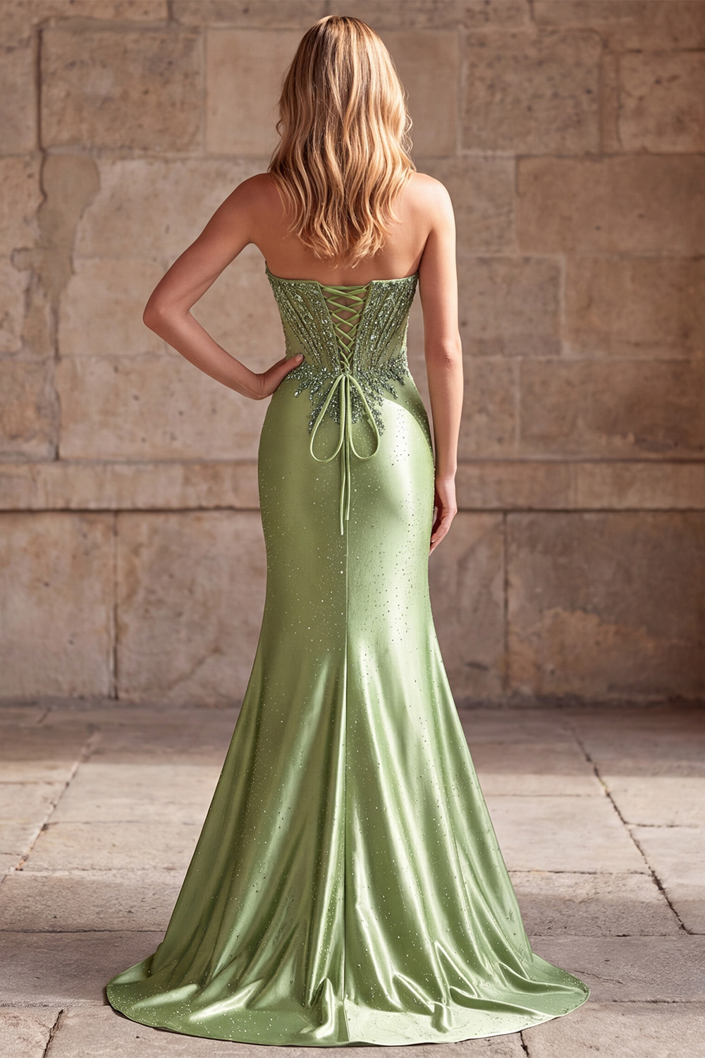 Green Mermaid Sweetheart Ruched Long Prom Dress with Beading
