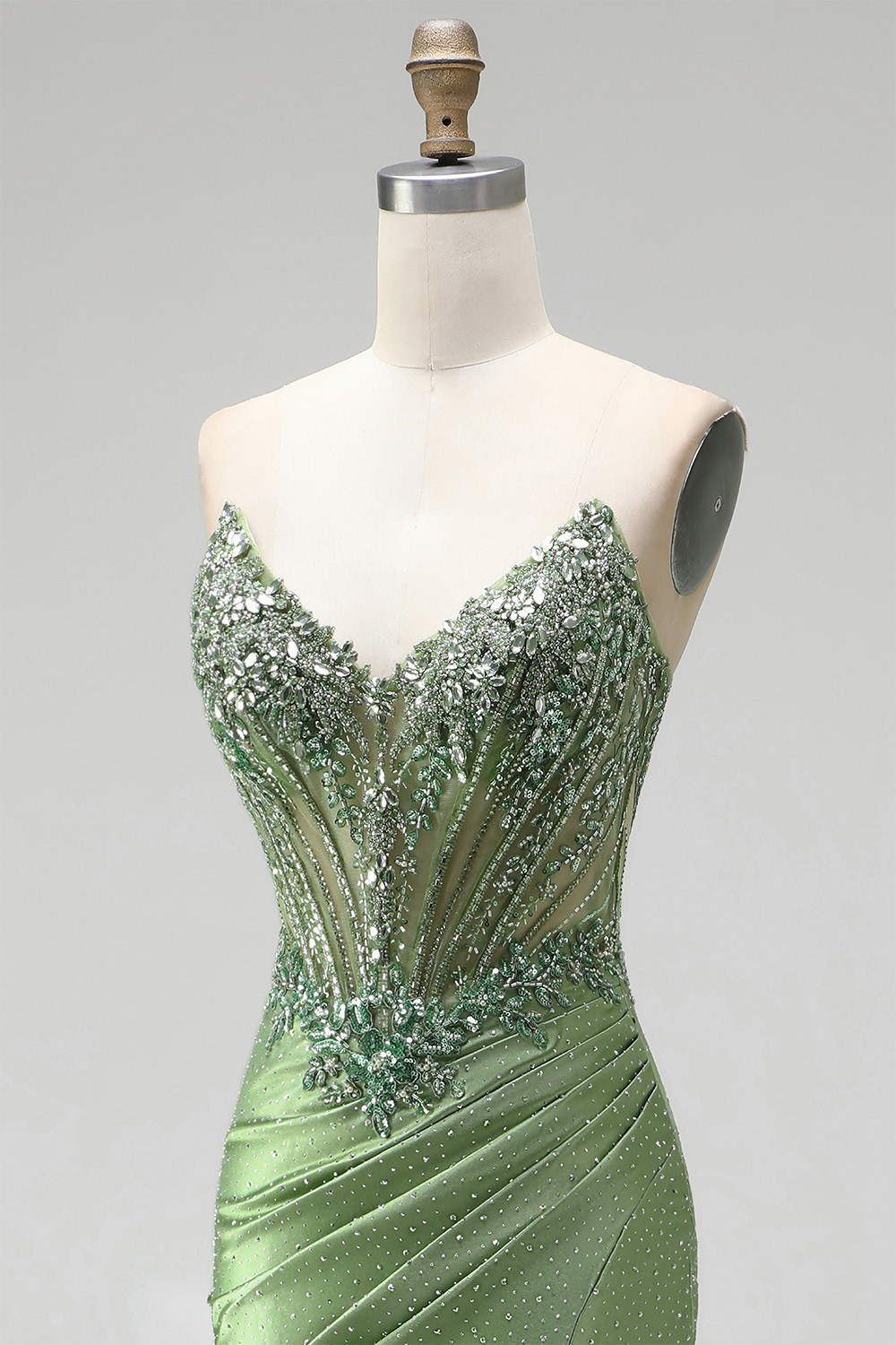 Green Mermaid Sweetheart Ruched Long Prom Dress with Beading
