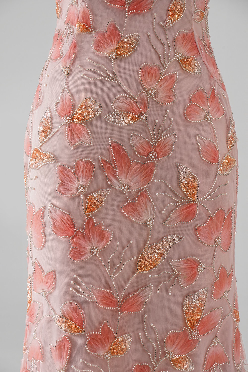 Floral Sparkly Pink Mermaid Long Prom Dress with Rhinestone