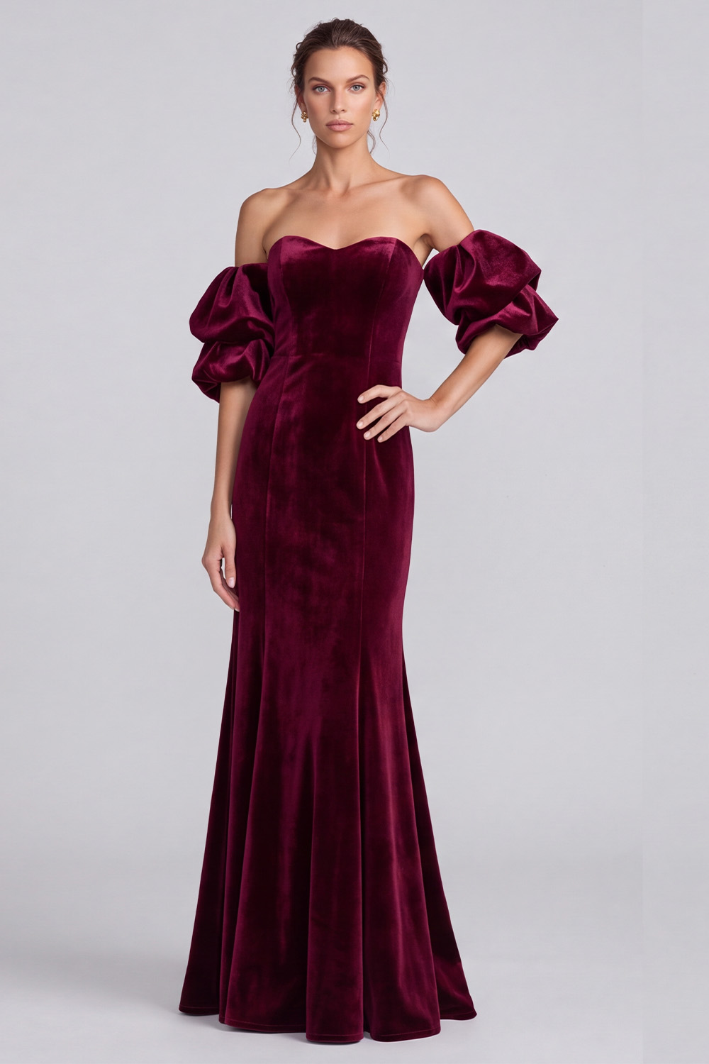 Burgundy Sweetheart Mermaid Velvet Long Holiday Dress 