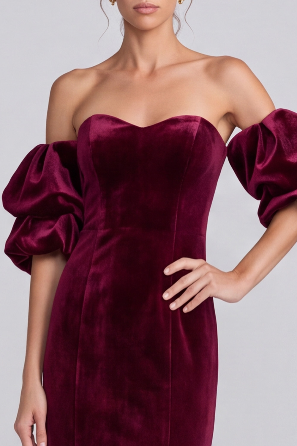 Burgundy Sweetheart Mermaid Velvet Long Holiday Dress 