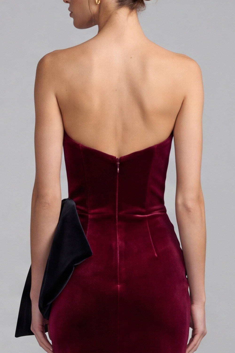 Sweetheart Burgundy Mermaid Velvet Long Holiday Dress with Bow