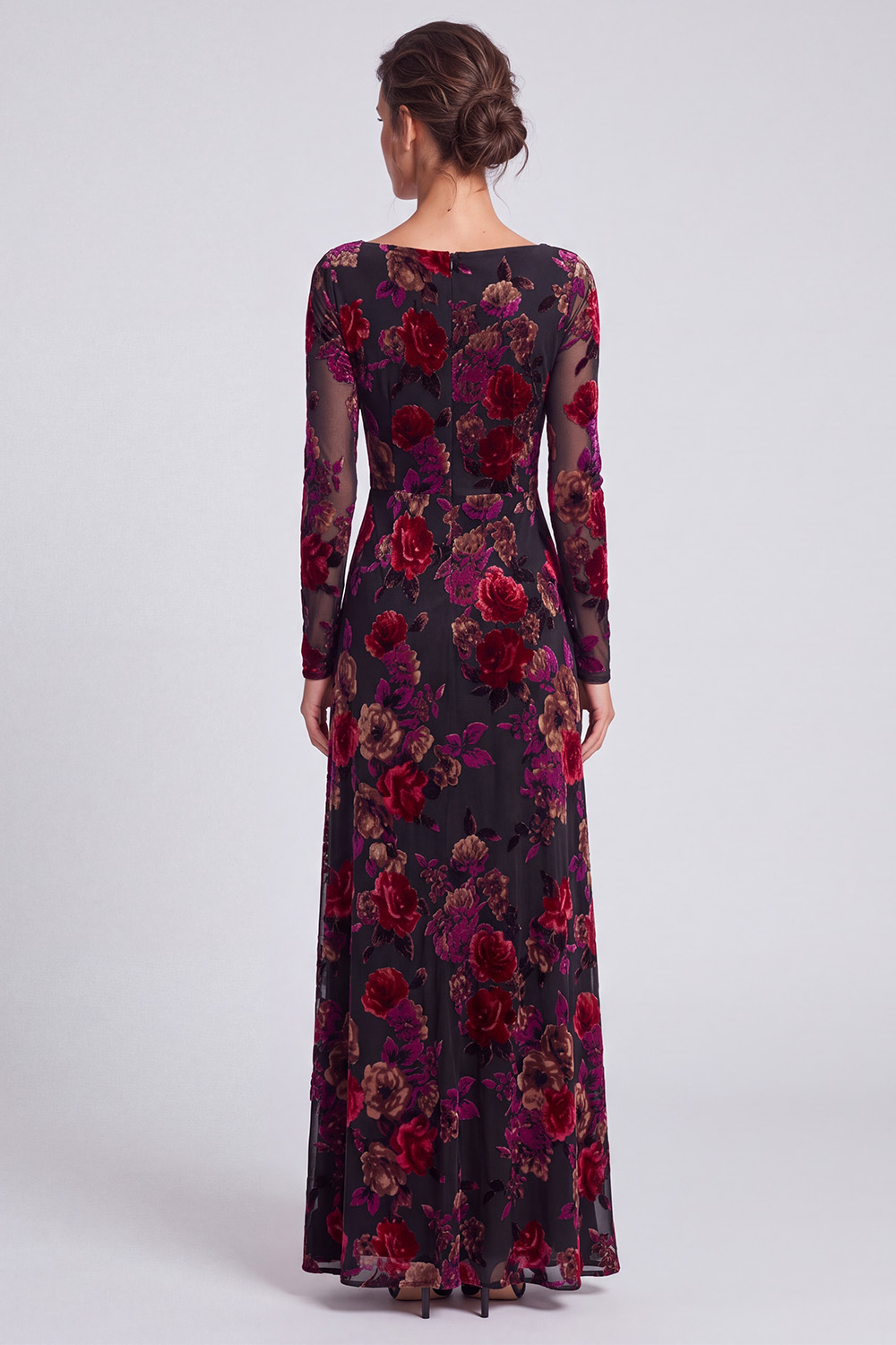 Black Red Flower Boat Neck Sheath Long Holiday Dress