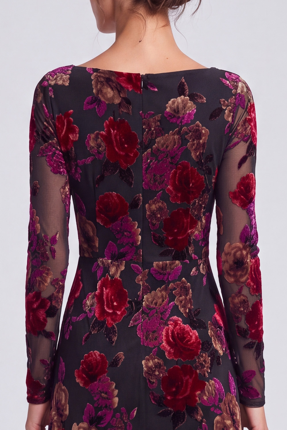 Black Red Flower Boat Neck Sheath Long Holiday Dress