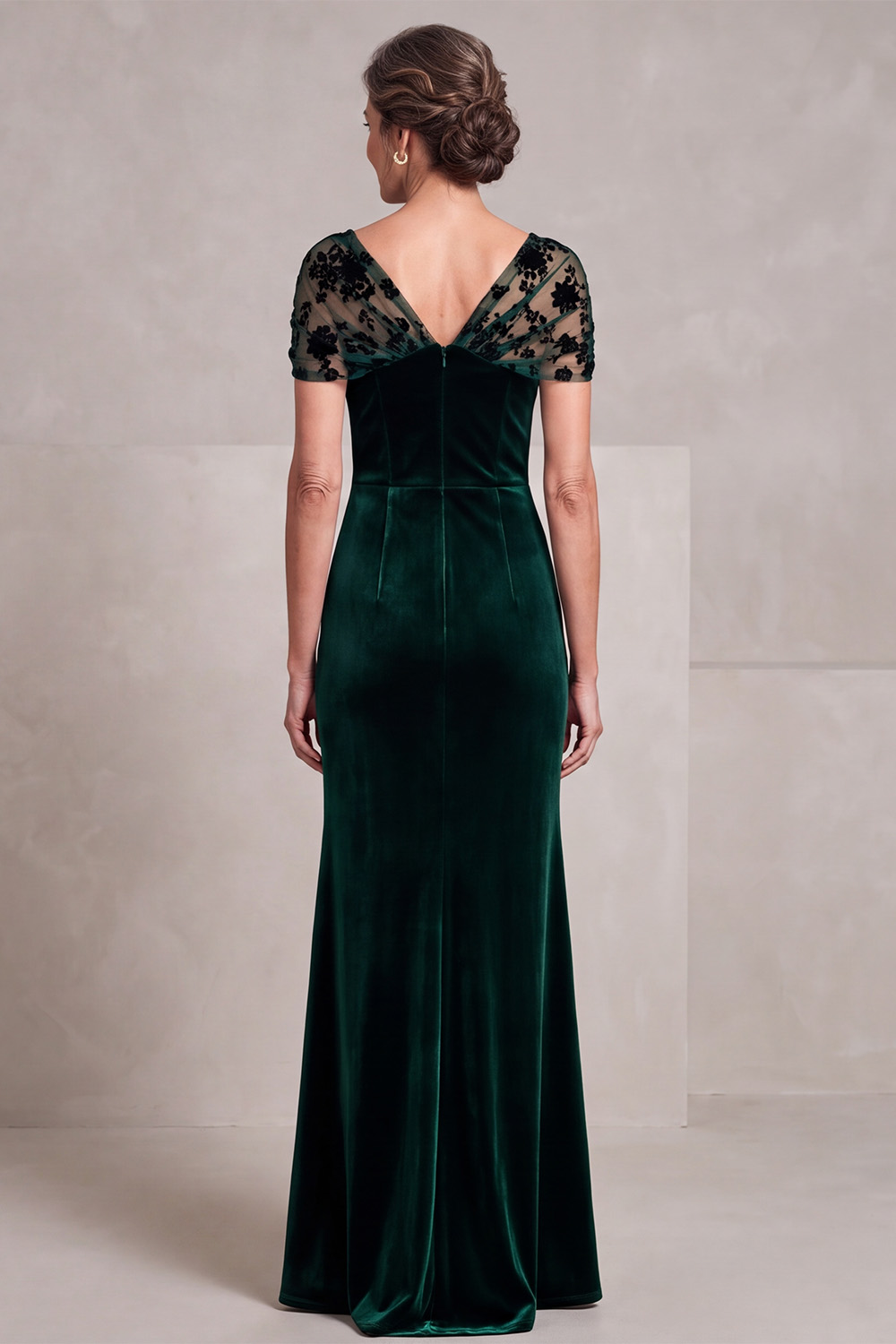 Dark Green Sheath Floral Velvet Long Mother of the Bride Dress