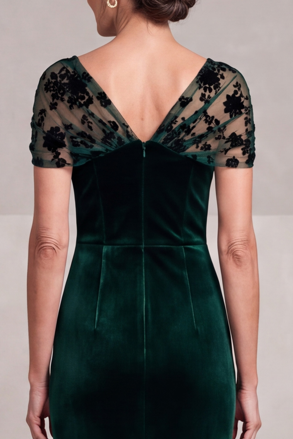 Dark Green Sheath Floral Velvet Long Mother of the Bride Dress