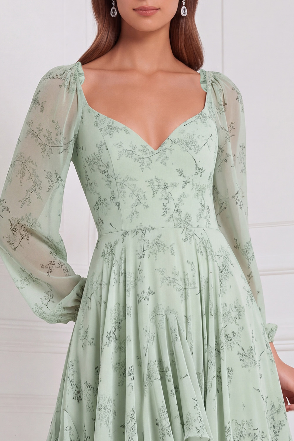 Ruffled Espresso V Neck Long Wedding Guest Dress 