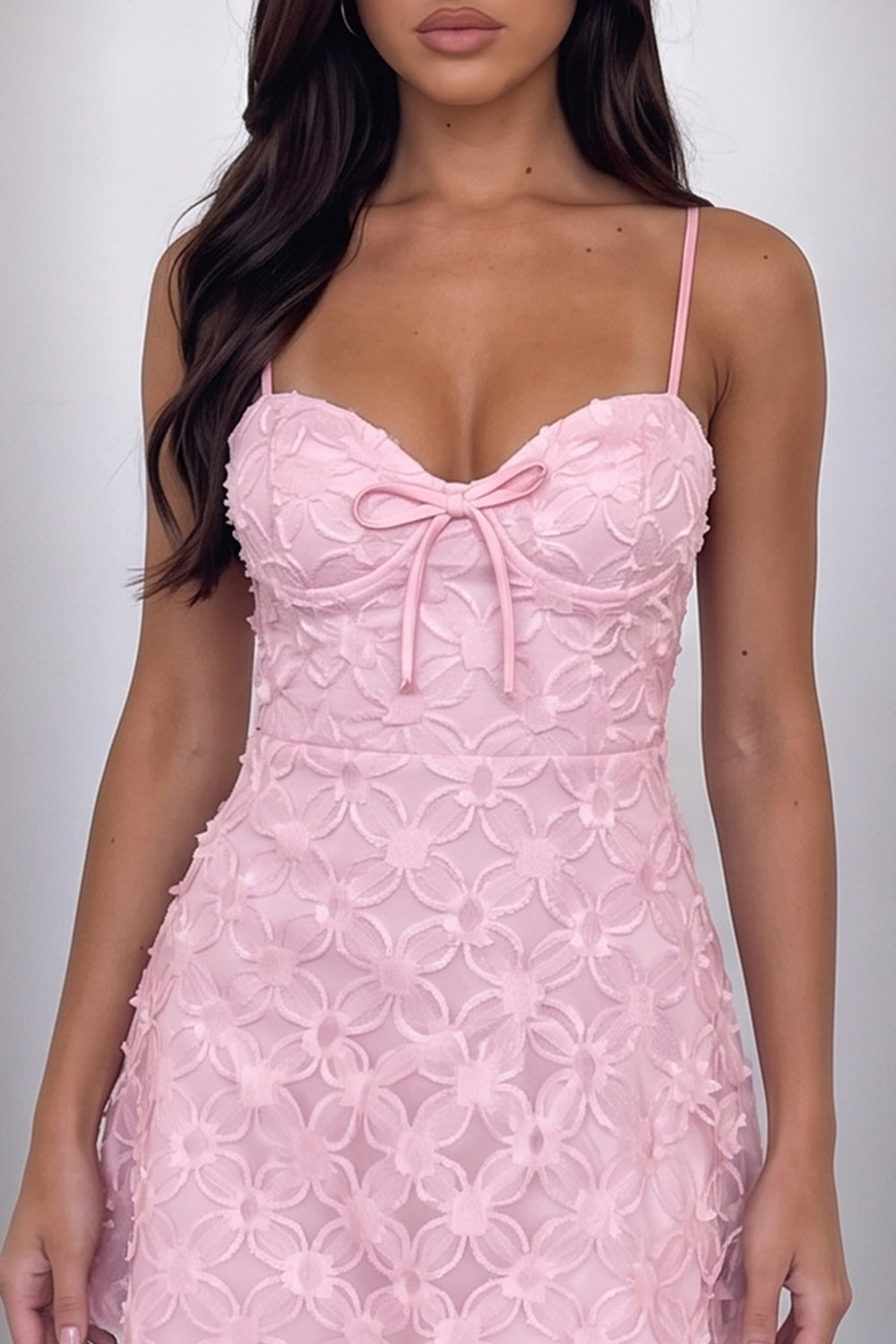 Light Blue Spaghetti Straps Floral Mini Birthday Dress with Bow