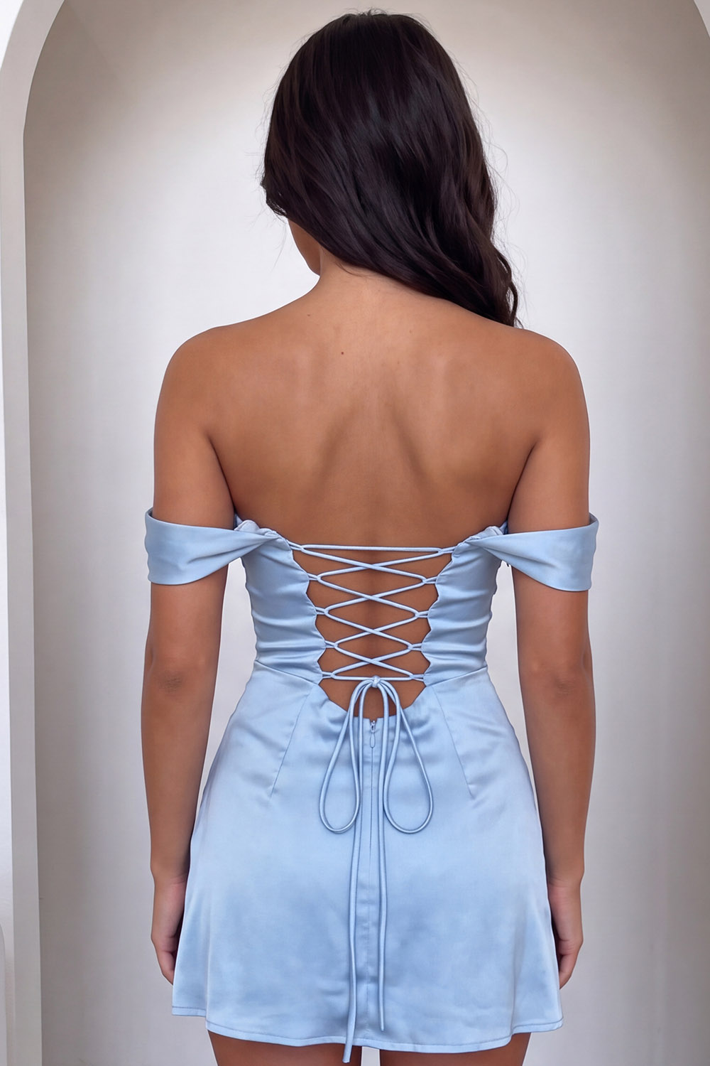 Light Blue Satin Bodycon Cowl Neck Short Birthday Dress