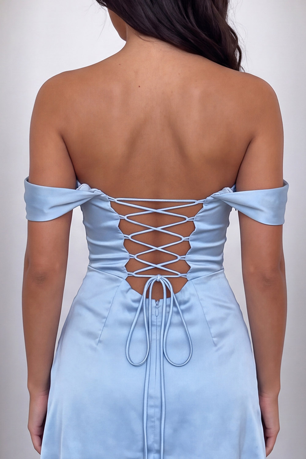 Light Blue Satin Bodycon Cowl Neck Short Birthday Dress