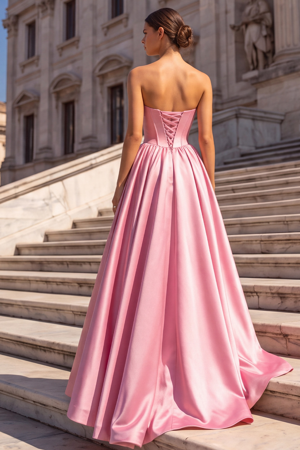 Pink Corset A Line Sweetheart Long Prom Dress with Beading