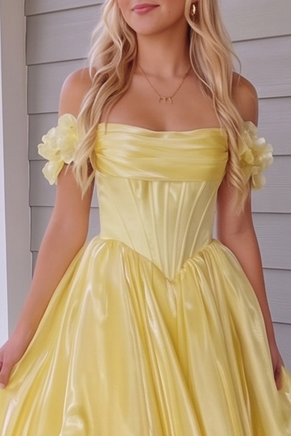 Corset Yellow A Line Long Prom Dress