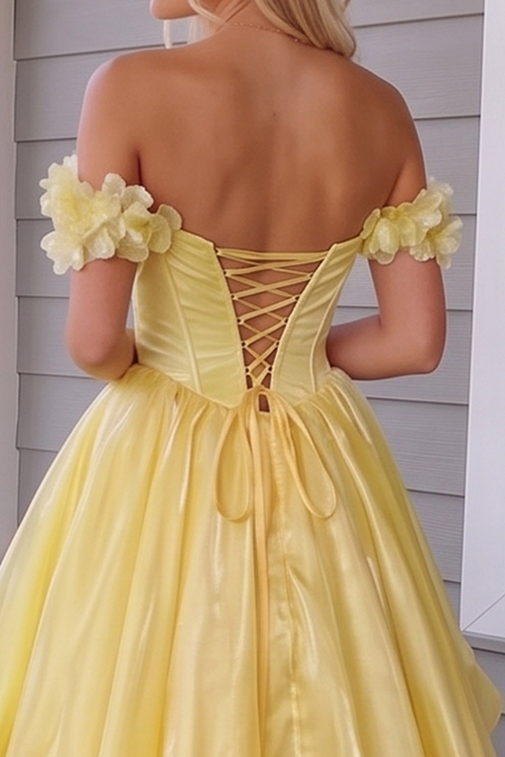 Corset Yellow A Line Long Prom Dress