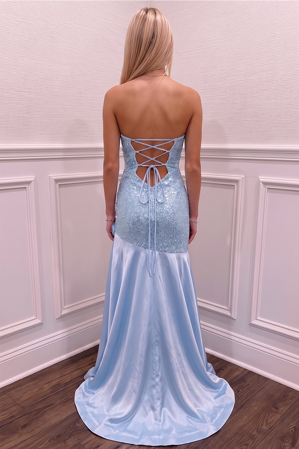 Sparkly Sequin Light Blue Sweetheart Long Prom Dress