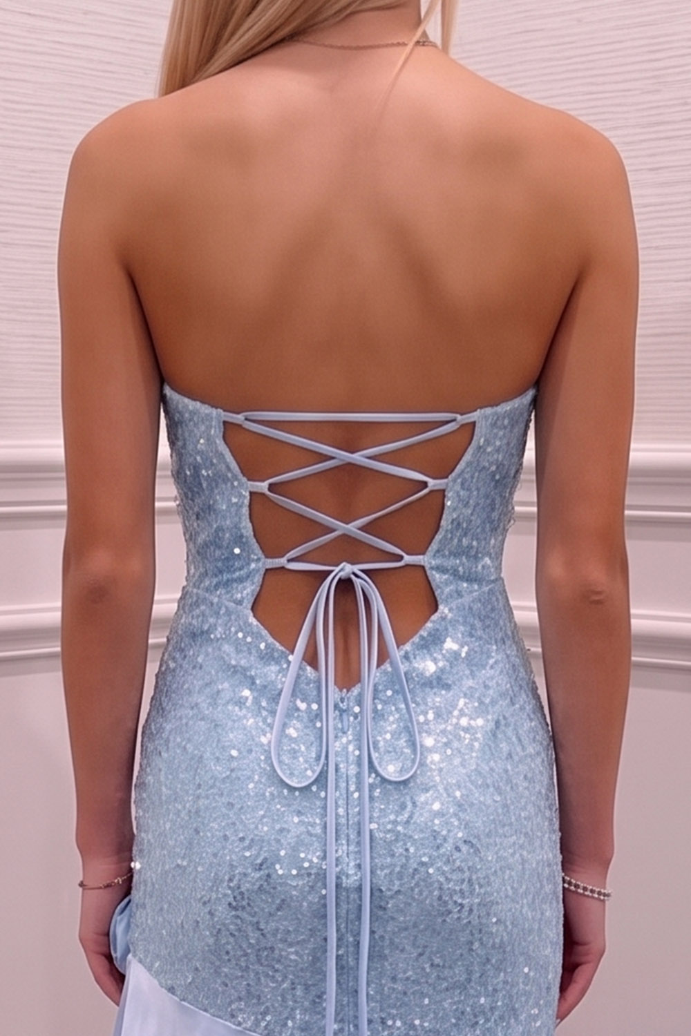 Sparkly Sequin Light Blue Sweetheart Long Prom Dress