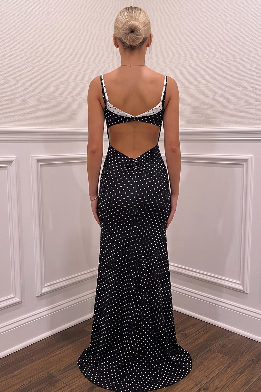 Black Mermaid Long Polka Dots Prom Dress with Slit