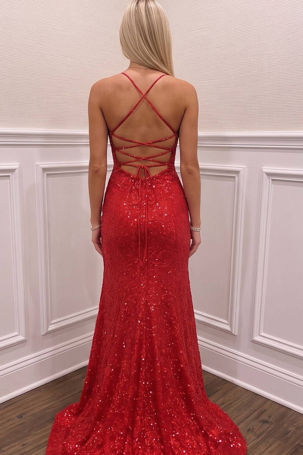 Glitter Red Mermaid Sweetheart Long Prom Dress with Slit