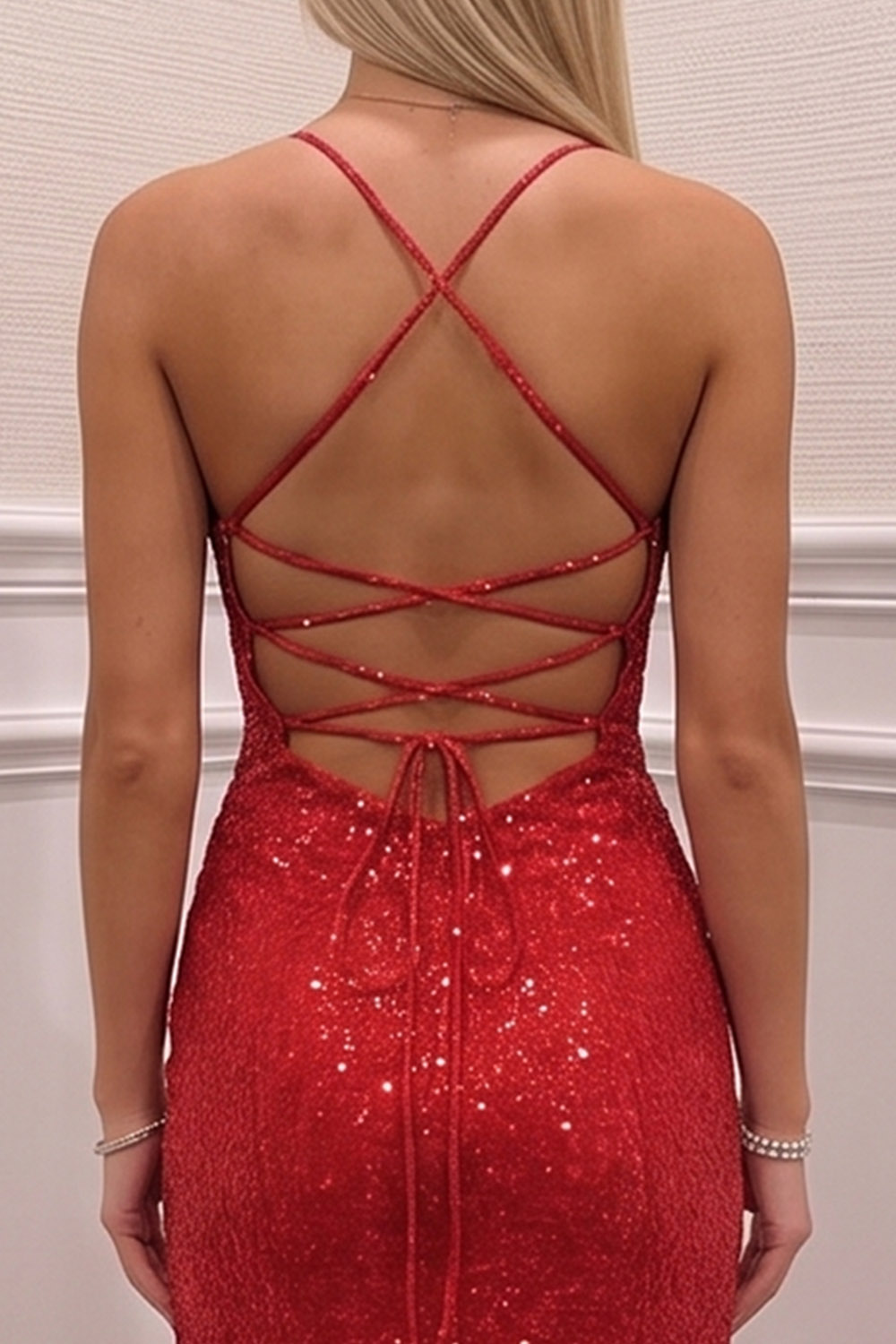 Glitter Red Mermaid Sweetheart Long Prom Dress with Slit