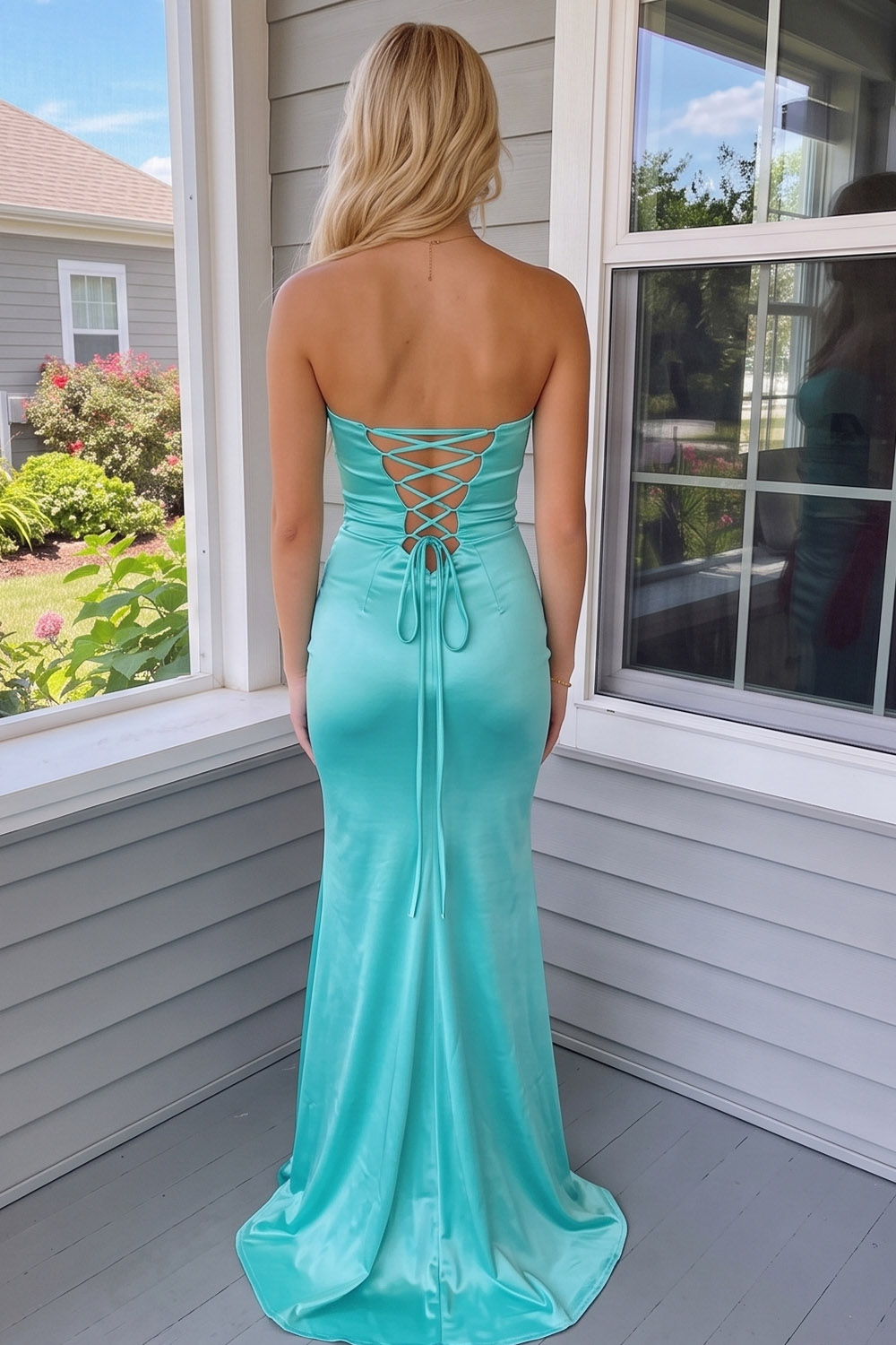 Mint Green Satin Strapless Mermaid Long Prom Dress