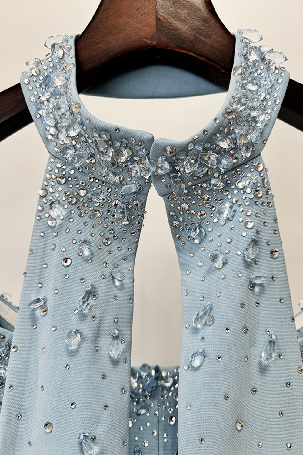 Light Blue Sparkly Sequin Strapless Long Formal Dress with Neck Scarf