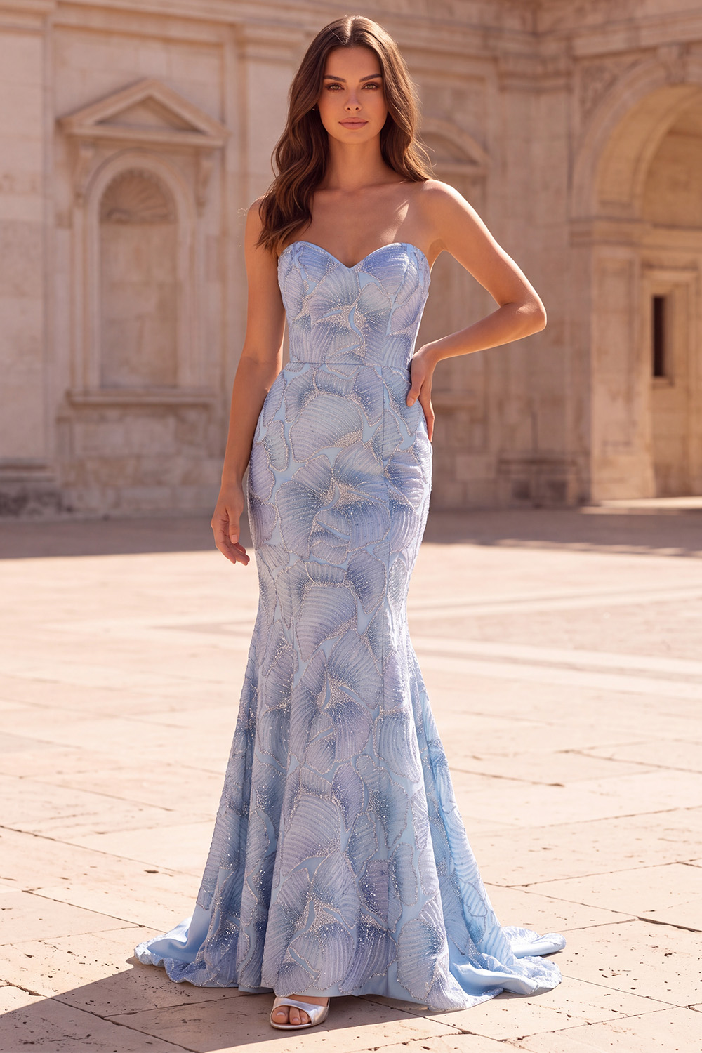 Sparkly Light Blue Mermaid Sweetheart Long Prom Dress