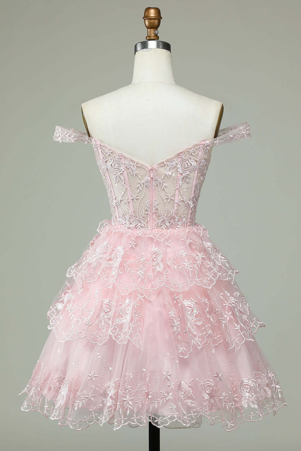 Cute A Line Pink Corset Tiered Short Homecoming Dress with Lace