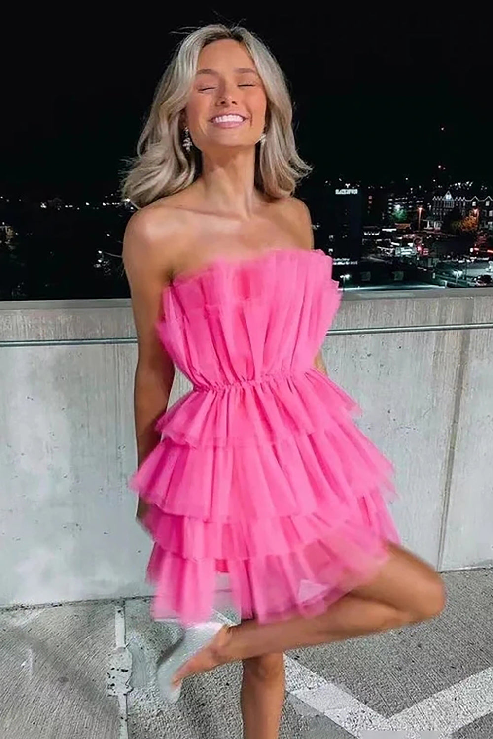 Cute A Line Strapless Hot Pink Short Homecoming Dress